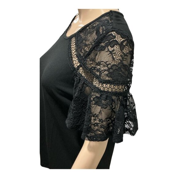 NWT Adrienne Vittadini Laced Short Flutter Sleeve Top in Black Size Small - Picture 7 of 12